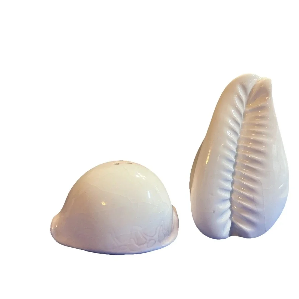Sea Shell Salt and Pepper Shakers White /Pink Glossy 3.5